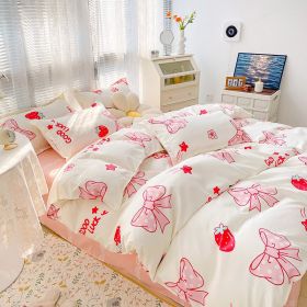 Four-piece Set Sanding Skin Bed Sheet Quilt Cover (Option: Milk Sweet Critical Strike-120cm Three Sets)