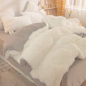 Thick Warm Mink Fur Plush Four-piece Set Pure Color Rhinestone Velvet Pvvelvet South Korean Velvet Tie-dyed 4-piece Set (Option: off white-1.8fitted sheets)