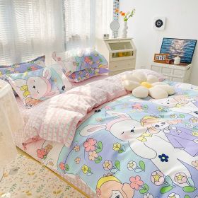 Four-piece Set Sanding Skin Bed Sheet Quilt Cover (Option: Idyllic Dream-180cm Bed Four Sets)